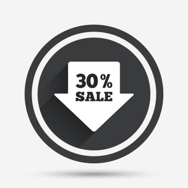 yüzde 30'u satış oku etiketi işareti simgesi.