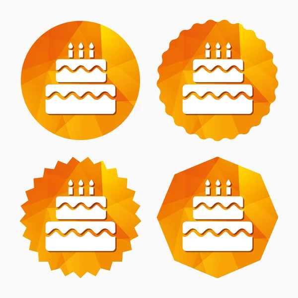 Icône du gâteau d'anniversaire. Bougies brûlantes symbole . — Image vectorielle