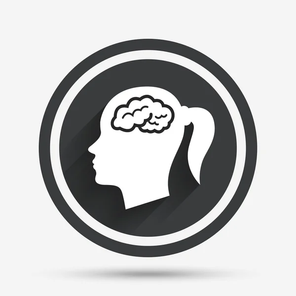 Cabeza con icono de signo cerebral. Mujer cabeza de mujer . — Vector de stock