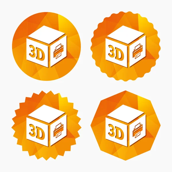 3D-Zeichen drucken. 3D-Würfel-Drucksymbol. — Stockvektor