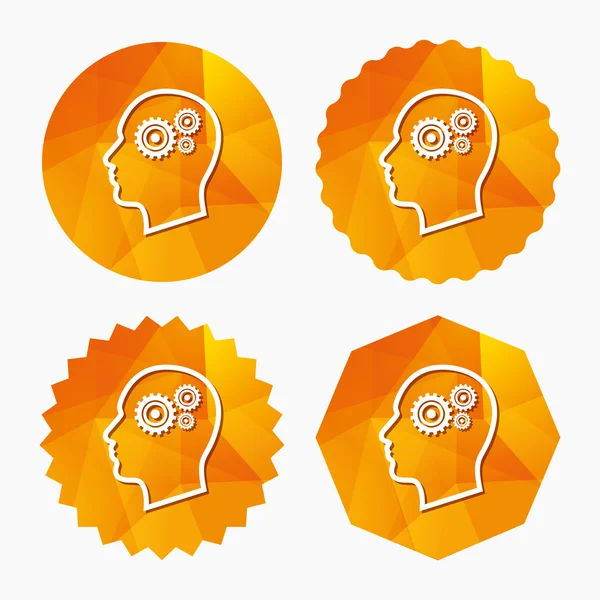 Head with gears sign icon. Male human head. — Stock Vector