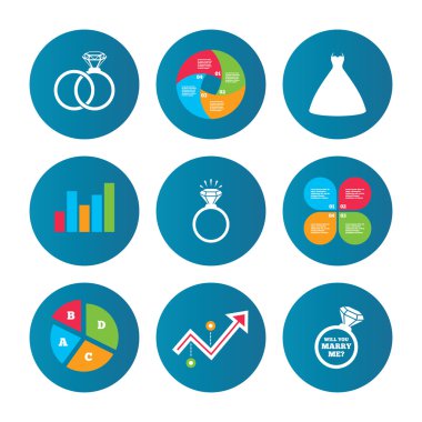 Düğün elbise simgesi. Gelin ve damat yüzük sembolü.