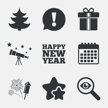 mutlu yeni yıl işareti. Noel ağacı ve hediye kutusu.