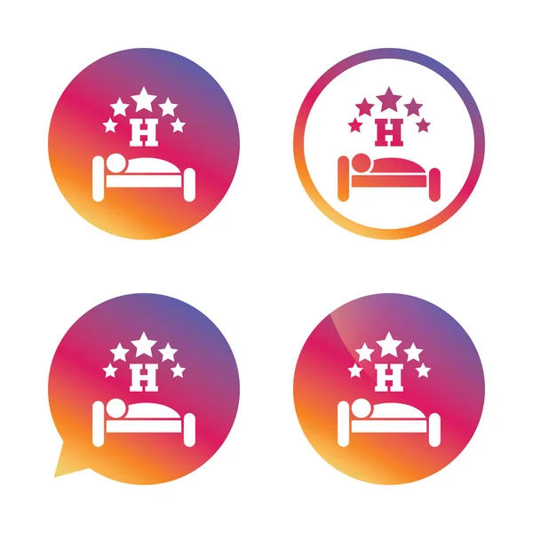 Icono de signo de hotel de cinco estrellas. Lugar de descanso . — Vector de stock