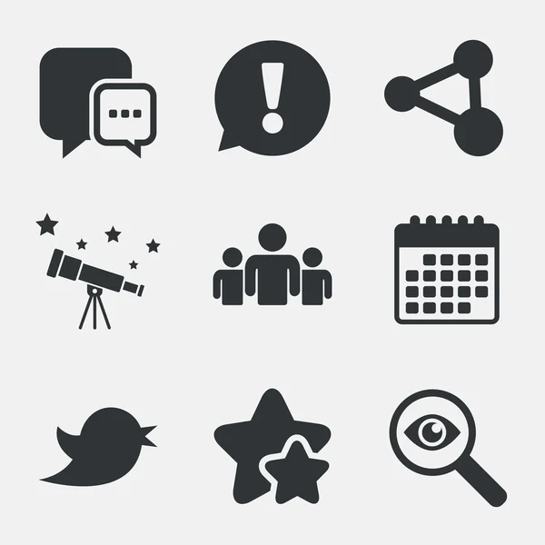 Iconos de redes sociales. Charlar burbuja de voz y pájaro . — Vector de stock