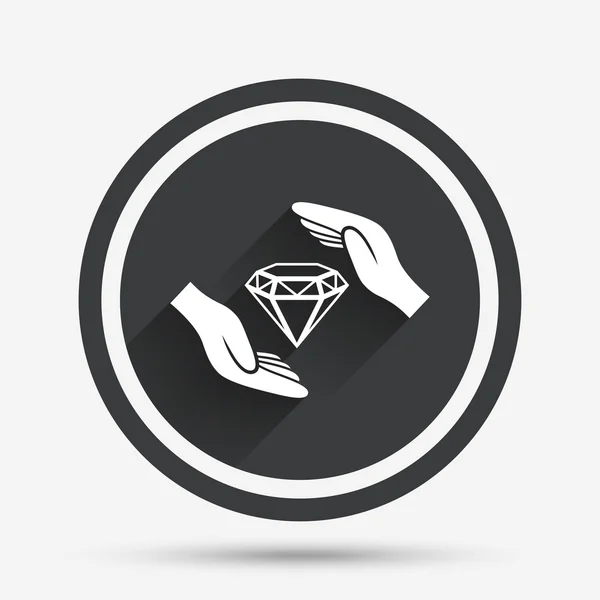 Sieraden verzekering teken. Handen beschermen diamanten. — Stockvector