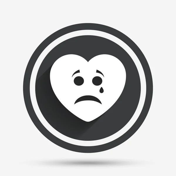 Sad heart face with tear icon. Crying symbol. — Stock Vector