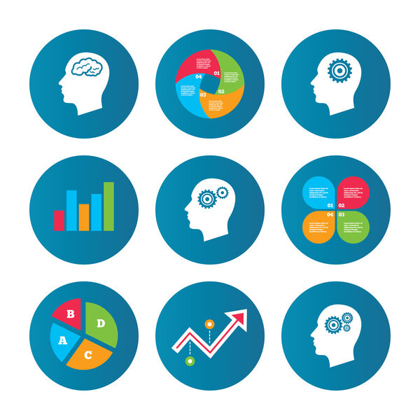 Head with brain icon. Male human symbols.