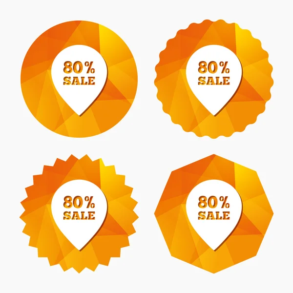 Ícone de sinal de etiqueta de ponteiro de venda de 80% . — Vetor de Stock