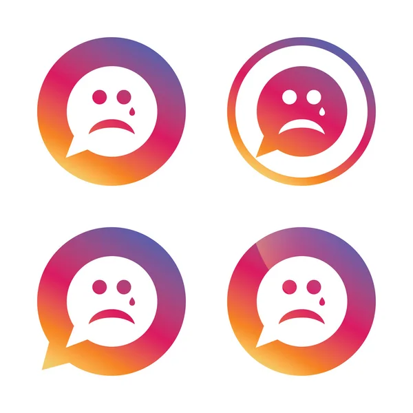 Sorgsna ansikte med tår tecken ikon. gråtande symbol. — Stock vektor