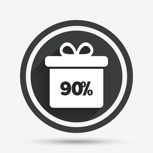 90 percent sale gift box tag sign icon. — Stock Vector