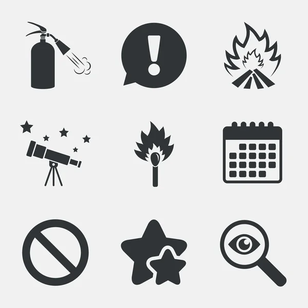 Iconos de llama de fuego. Símbolo de parada de prohibición . — Vector de stock