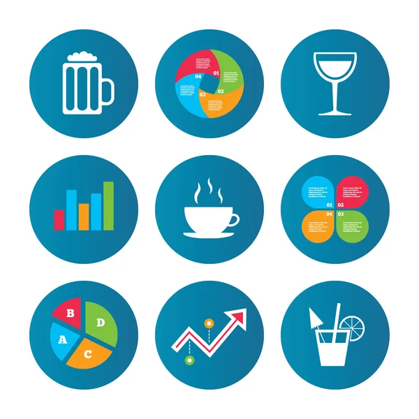 Drinks signs. Coffee cup, glass of beer icons. — Stock Vector