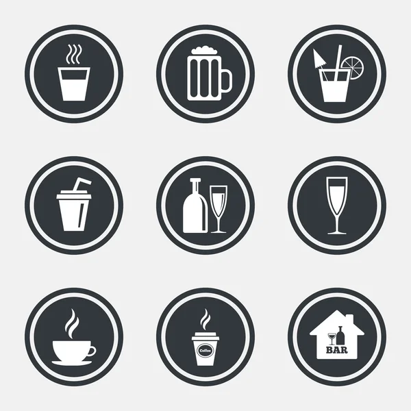 Cóctel, iconos de la cerveza. Bebidas de café y té . — Archivo Imágenes Vectoriales