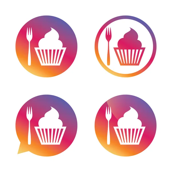 Essen Zeichen Symbol. Dessertgabel mit Muffin. — Stockvektor