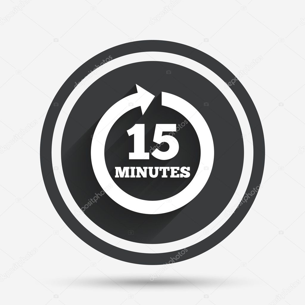 Every 15 minutes sign icon. Full rotation arrow.