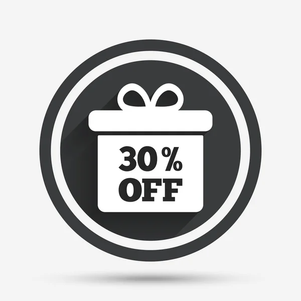 30 percent sale gift box tag sign icon. — Stock Vector