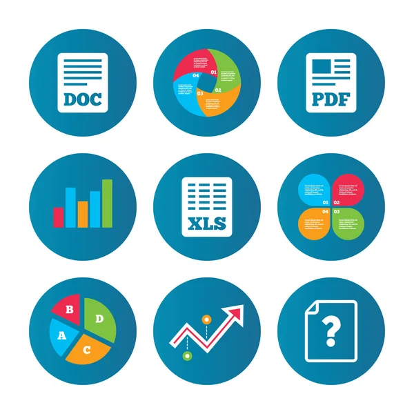 Dokument-Symbole. xls, pdf-Datei Zeichen. — Stockvektor