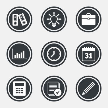 Office, belgeler ve iş simgeleri.