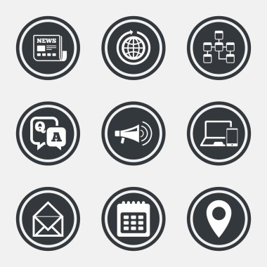 Communication icons. News, chat messages signs.