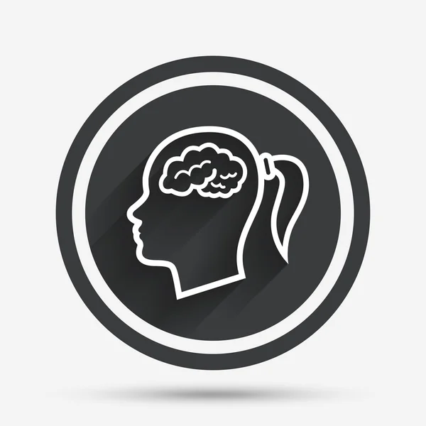 Cabeza con icono de signo cerebral. Mujer cabeza de mujer . — Vector de stock