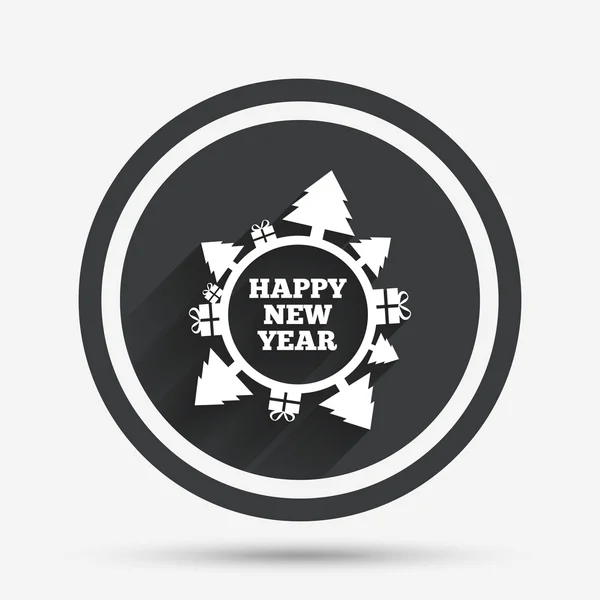 Happy new year globe sign icon. Gifts and trees. — Stock Vector