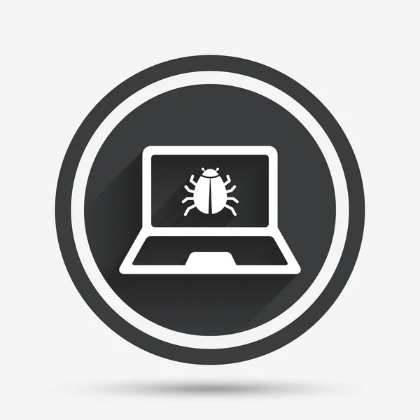 Dizüstü bilgisayar virüs işareti simgesi. Notebook yazılım hata. — Stok Vektör