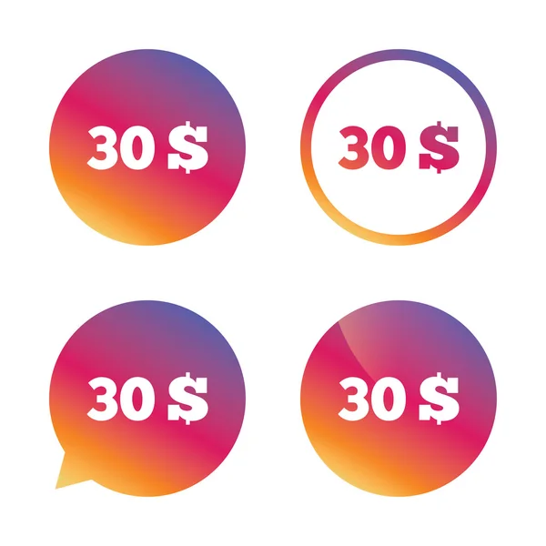 30 Dollars sign icon. USD currency symbol. — Stock Vector