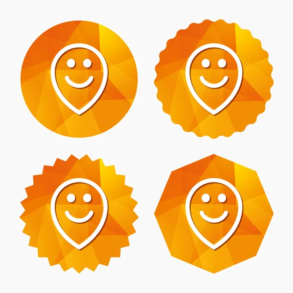 Boldog arcot megjelenítése mutató szimbólum. mosolyog ikon. — Stock Vector