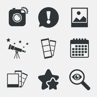 fotoğraf kamera simgesi. flaş ışığı ve peyzaj.