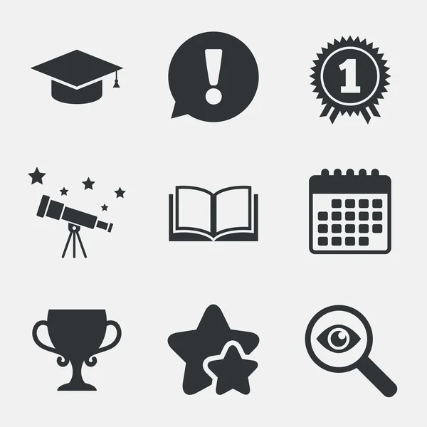 Iconos de graduación. Libro de educación símbolo . — Vector de stock