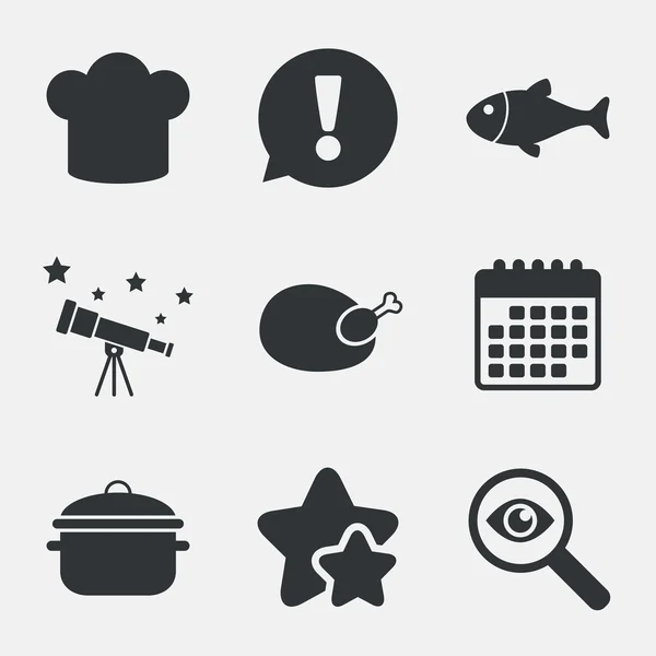 Головний капелюх, значки для приготування їжі. Риба і курка . — стоковий вектор
