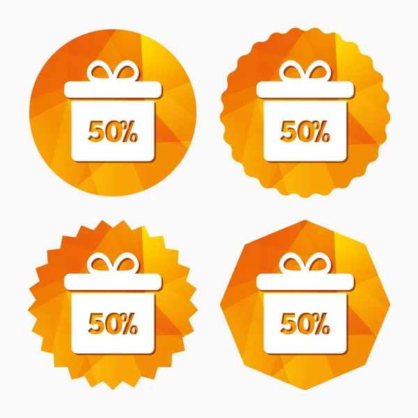 50 percent sale gift box tag sign icon. — Stock Vector