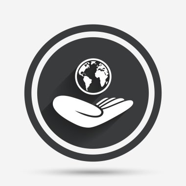 Dünya sigorta işareti. Dünya el tutar.