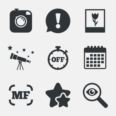 fotoğraf kamera simgesi. manuel odaklama ve makro işaretleri.