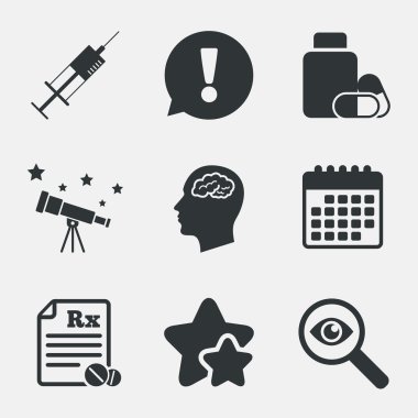 Tıp simgeler. Tablet şişe, beyin, Rx.