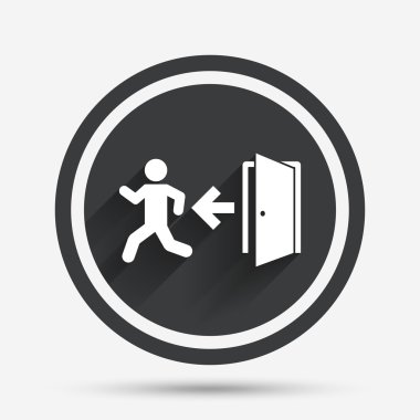 Acil çıkış işareti simgesi. Kapı sol ok ile.