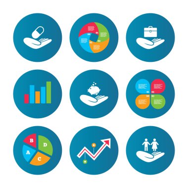 Yardım simgeleri eller. Koruma ve sigorta.