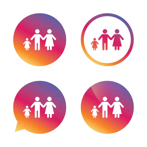 Kompletny rodziną jedno dziecko ikona znak. — Wektor stockowy