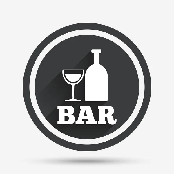 Bar veya Pub işareti simgesi. Şarap şişesi ve cam. — Stok Vektör