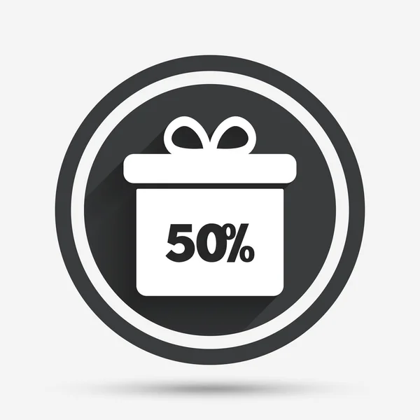 50 percent sale gift box tag sign icon. — Stock Vector