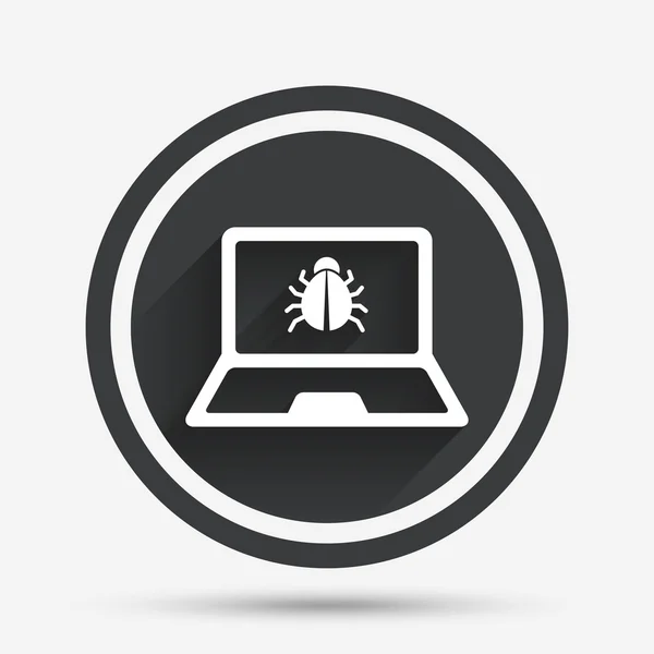 Laptop virus teken pictogram. Notebook software bug. — Stockvector