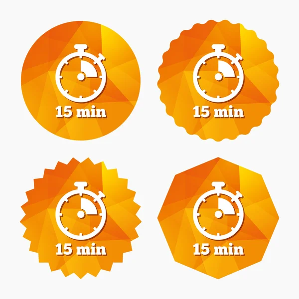 Timer teken pictogram. 15 minuten stopwatch-symbool. — Stockvector