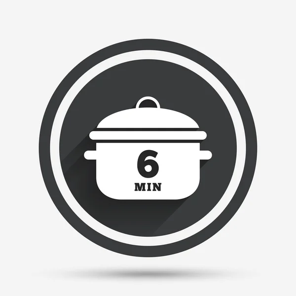 Kook 6 minuten. Koken pan teken pictogram. Stoofpot voedsel. — Stockvector