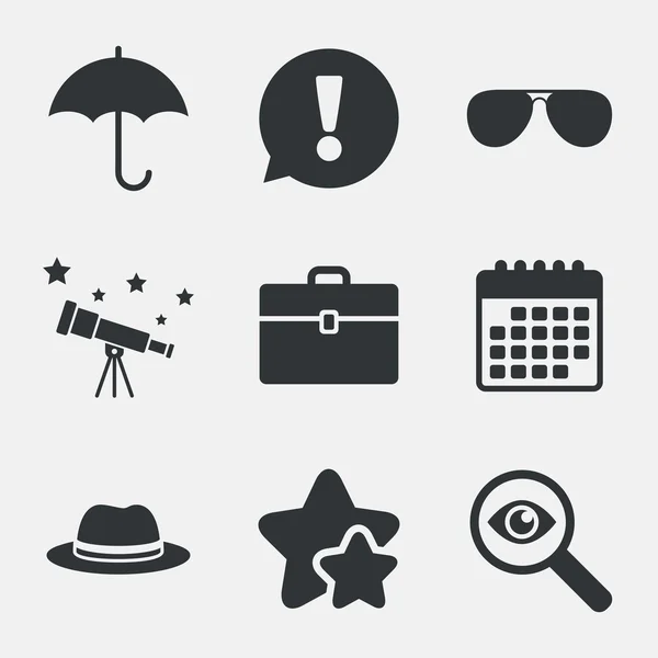 Umbrella, sunglasses and hat with case. — Stock Vector