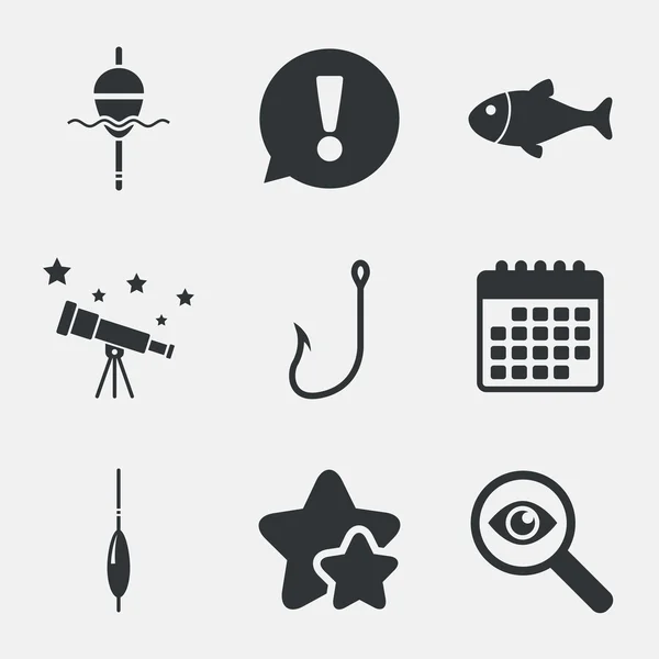 Iconos de pesca. Pescado con gancho de los pescadores símbolo . — Vector de stock