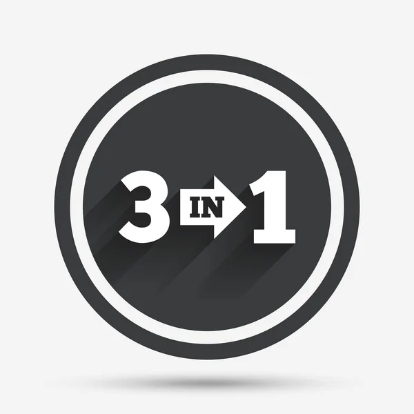 Tři v jednom znamení ikona. symbol 3 v 1 s šipkou. — Stockový vektor