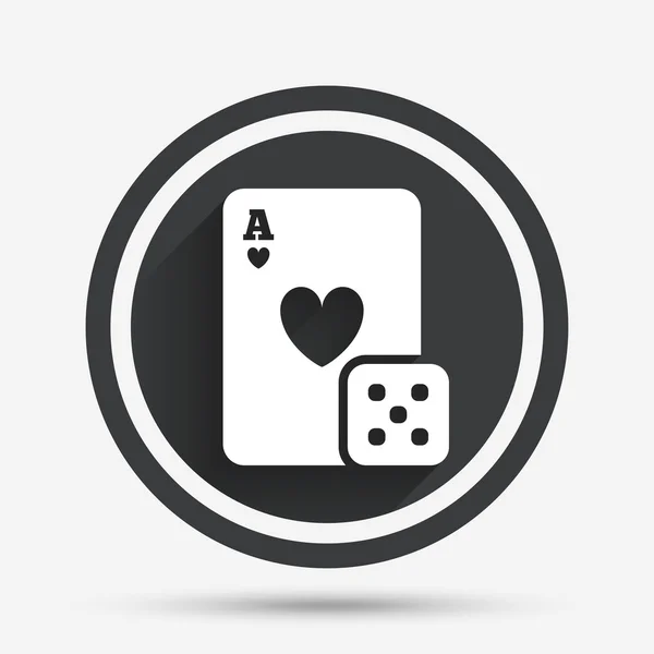 Icono de signo de casino. Jugar a la carta con el símbolo de dados . — Vector de stock