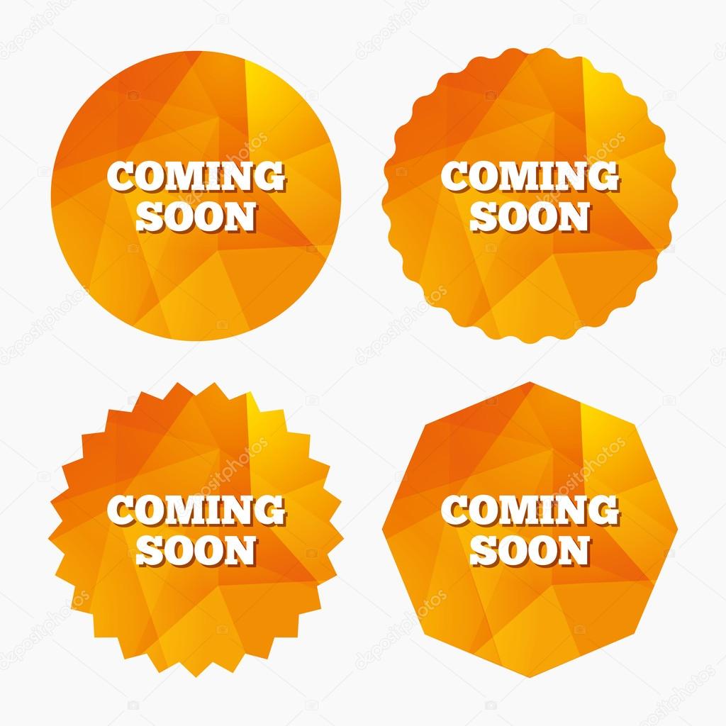 Coming soon icon. Promotion announcement symbol.