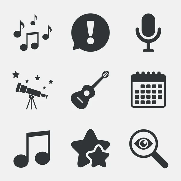 Muziek pictogrammen. microfoon, akoestische gitaar. — Stockvector